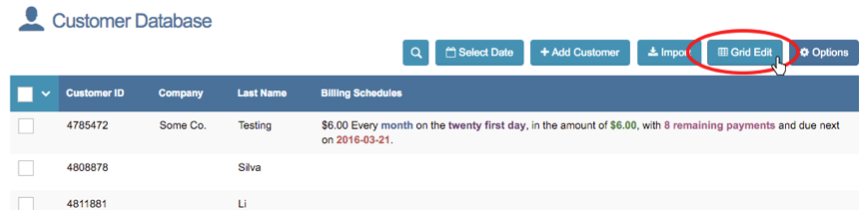 Customer DB Grid Edit