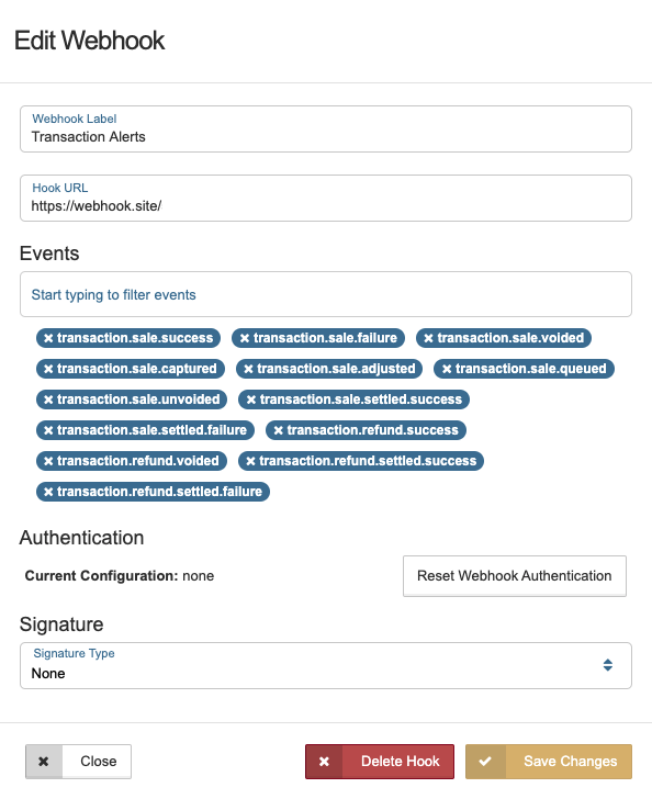 Edit a Webhook Modal